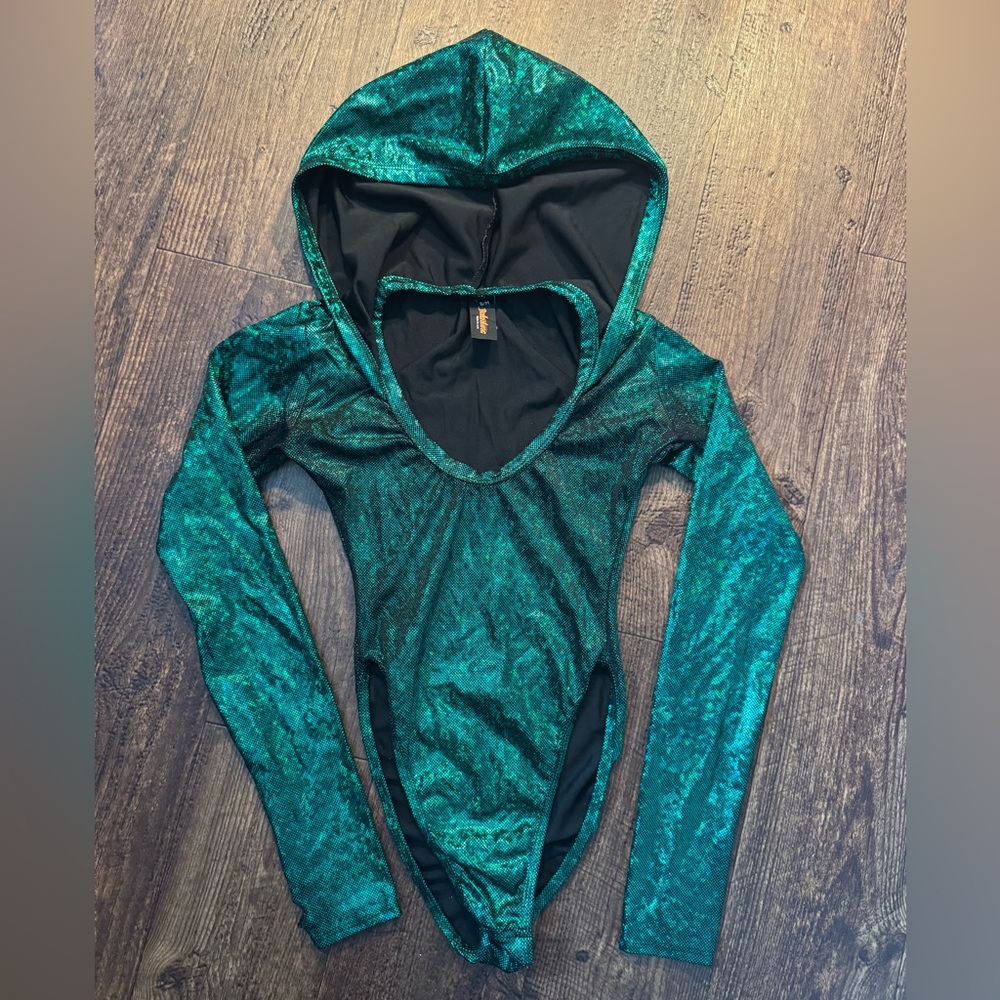 J Valentine Emerald Green Hooded Bodysuit